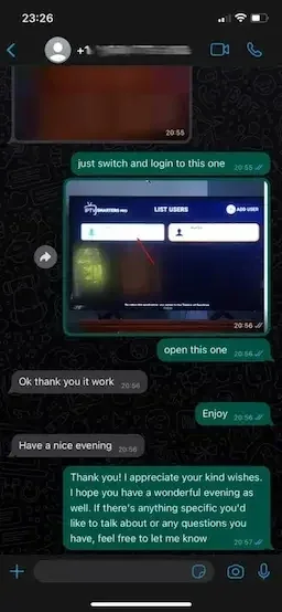 WhatsApp conversation with a customer, 1 of 5